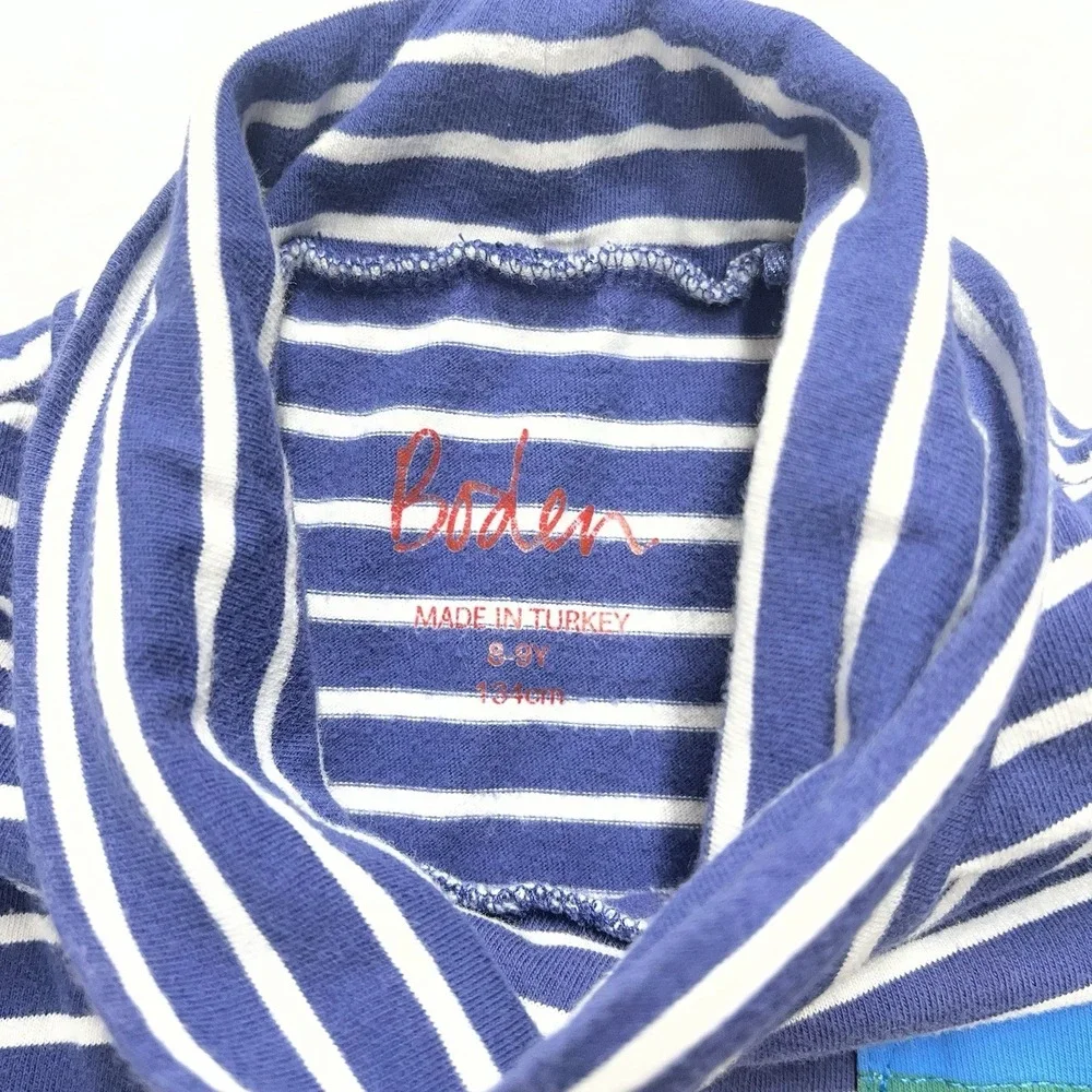 Boden Striped Roll Neck Dress Girls 8-9Y Rainbow Pocket Long Sleeve Pockets